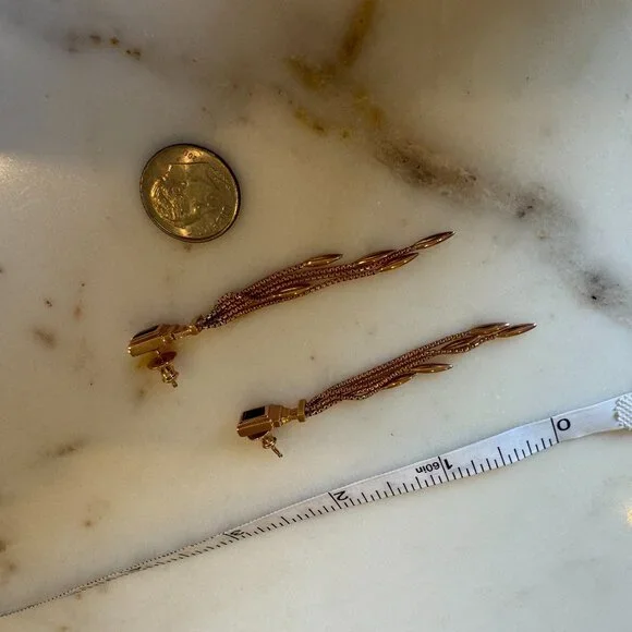 MONICA VINADER Rose Gold Vermeil Baja Deco Thin Labradorite Cocktail Earrings - Picture 10 of 13